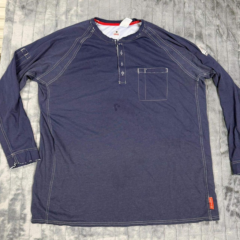 Bulwark FR iQ Series Navy Blue Henley Work Shirt CAT 2 NFPA 2112 QT20DB6‎ XXL